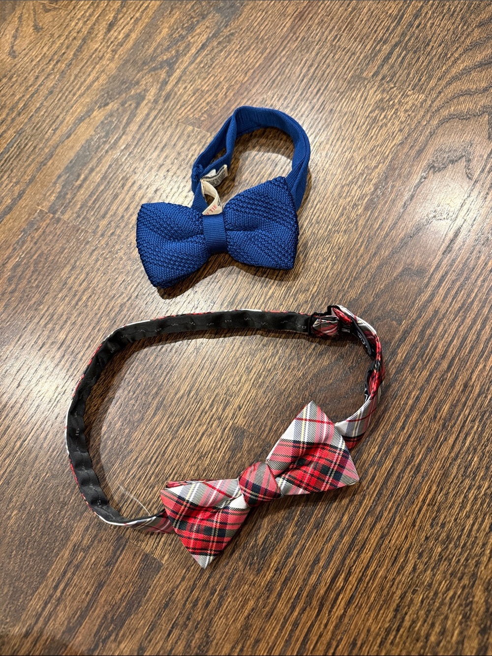 Kids Bow Tie Set - Blue Knit & Red Plaid adjustable